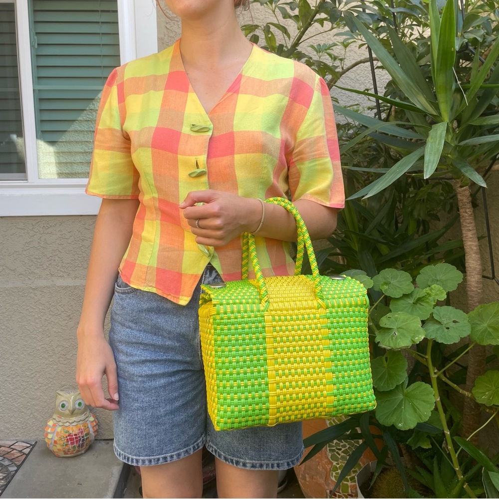 Green and Yellow Woven Tote Bag